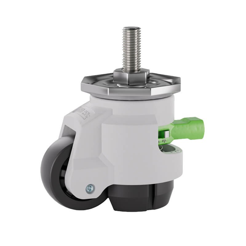 Ratchet Leveling Caster-Threaded-Stem-Grey-Green