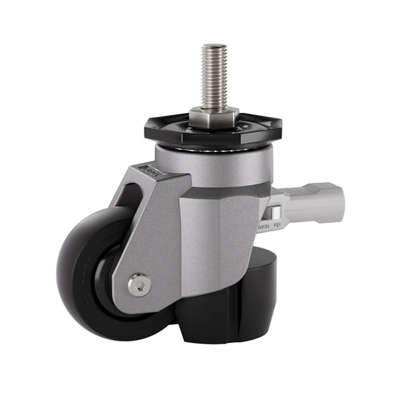 Ratchet Leveling Caster-Threaded-Stem-Grey-White