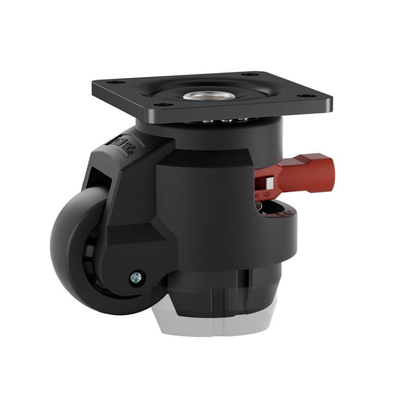 Ratchet Leveling Caster-Top Plate-Black-Red