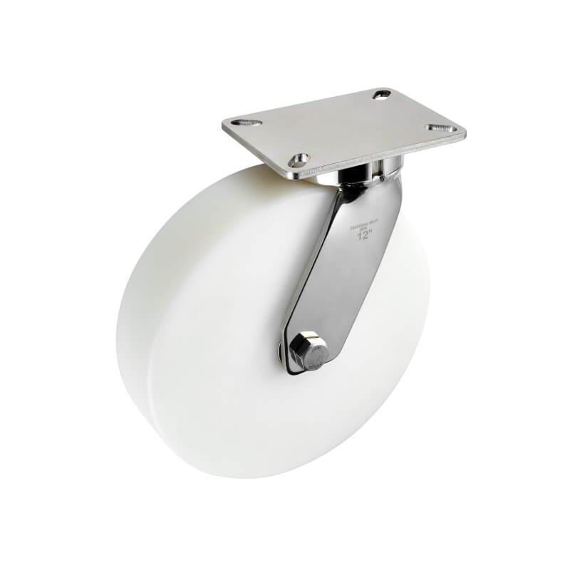 Super-Heavy-Duty-Stainless-Steel-White-Nylon-Caster-Swivel-12in